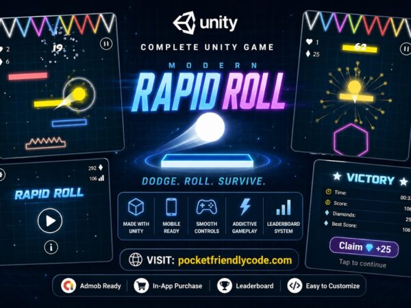 Rapid Roll Is A Premium Complete Unity Game Package That Provides Everything You Need To Launch A Polished And Addictive Endless Runner. This Professional Template Is Expertly Designed For Developers, Entrepreneurs, And Creative Studios Aiming To Publish A High-Quality Mobile Game On Platforms Like Android And Ios Without The Months Of Effort Required To Build From The Ground Up. Its Core Design Is Fast-Paced, Engaging, And Built For Impressive Player Retention, Making It An Ideal Starting Point For Your Next Hit. The Gameplay Is Wonderfully Intuitive Yet Deeply Challenging, Drawing Players Into A Vibrant World Of Speed, Timing, And Pure Reflexes. You Control A Ball As It Hurtles Down An Endless, Procedurally Generated Path Filled With Tricky Obstacles To Dodge And Valuable Gems To Collect. The Main Objective Is Simple: Survive As Long As Possible To Achieve A New High Score. This Classic And Compelling Loop Is A Proven Formula For Creating Games That Players Return To Again And Again, Competing With Friends For The Top Spot. Key Features This Asset Is Packed With The Essential Features That Form The Backbone Of A Successful Mobile Title. It Includes A Robust Shop System Where Players Can Use Collected Gems To Purchase New Ball Skins, Adding A Satisfying Layer Of Personalization And Progression. Monetization Is Seamlessly Handled Through Integrated Admob And Unity Ads Support, Alongside An In-App Purchase Option To Remove Advertisements Permanently. The Project Also Boasts A Mission System, Daily Rewards To Encourage Regular Play, And Helpful Power-Ups To Enhance Gameplay. Use Cases For Aspiring Developers Learning The Ropes, The Rapid Roll – Complete Unity Game Serves As An Incredible Educational Tool And A Direct Pathway To Publishing Your Very First Title. Instead Of Getting Bogged Down In Complex Coding Challenges, You Can Deconstruct A Complete, Finished Project To Understand How Professional Games Are Structured. For Entrepreneurs, It Represents A Low-Risk, High-Reward Business Opportunity, Enabling Rapid Entry Into The Lucrative Mobile Gaming Market With A Tested And Engaging Concept That Is Ready For Launch After A Simple Reskin. Established Studios Can Leverage This Asset As A Powerful Prototype Or A Solid Foundation For A Much More Ambitious Project. The Pre-Built Mechanics Save Hundreds Of Valuable Development Hours, Freeing Up Your Team To Focus Their Creative Energy On Unique Art, Level Design, And Innovative New Features. Because It Is A Complete Unity Game, All Of The Core Systems—From Player Controls To The Monetization Framework—Are Already In Place And Fully Optimized, Ensuring A Smooth And Efficient Production Pipeline From Start To Finish. Benefits Rapid Roll Significantly Accelerates Your Time-To-Market, Which Is A Critical Strategic Advantage In The Fast-Moving App Industry. Building A Game Of This Professional Quality From Scratch Would Typically Involve Many Months Of Difficult Design, Programming, Extensive Testing, And Refinement. By Utilizing This Powerful Template, You Bypass The Most Time-Consuming Development Phases, Allowing You To Focus Your Precious Resources On Marketing, User Acquisition, And Building A Community Around Your Brand New Game. Beyond The Incredible Time Savings, The Template Offers Immense Creative Freedom And Flexibility. The Entire Project Is Meticulously Designed To Be Easily Customized, Or “Reskinned.” You Can Effortlessly Change Color Palettes, Swap Out 3D Models, Create New Ui Elements, And Adjust Critical Game Parameters Like Speed And Difficulty To Perfectly Match Your Unique Vision. The Rapid Roll – Complete Unity Game Is Not Just A Static Product; It Is A Flexible And Powerful Canvas For Bringing Your Own Creative Ideas To Life And Standing Out In A Crowded Marketplace.