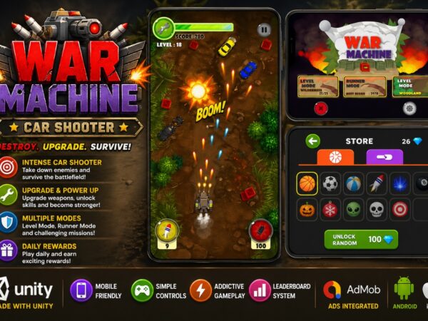 War Machine Car Shooter Unity Game with Admob for Android and iOS