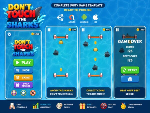 Don't Touch The Sharks - Unity Game Template + Admob