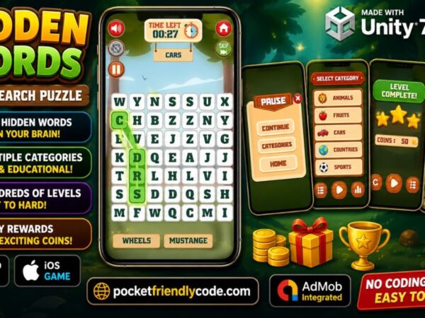 Hidden Words Unity Word Search Puzzle Game Source Code With Admob And Gdpr For Android And Ios