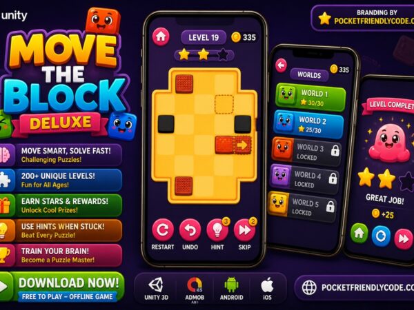 Move The Block Deluxe Unity Game Source Code 210 Levels Puzzle Game Admob Android Ios