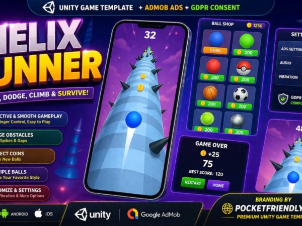 Helix Runner (Unity Game Template + Admob Ads + Gdpr Consent)