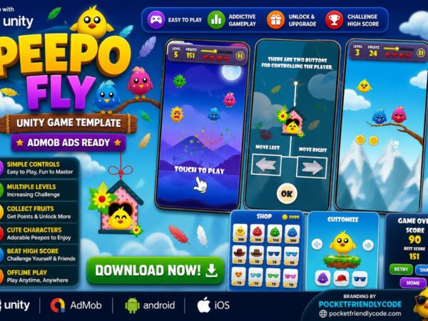 Peepo Fly Unity Hyper Casual Flyer Game Source Code With Admob For Android And Ios