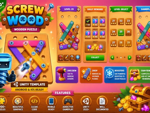 Screw Wood Unity Puzzle Game Template With Wooden Unscrewing Gameplay