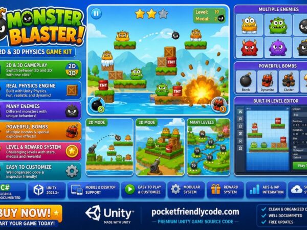Monster Blaster Unity Physics Game Kit With Explosive Monster Destruction Gameplay