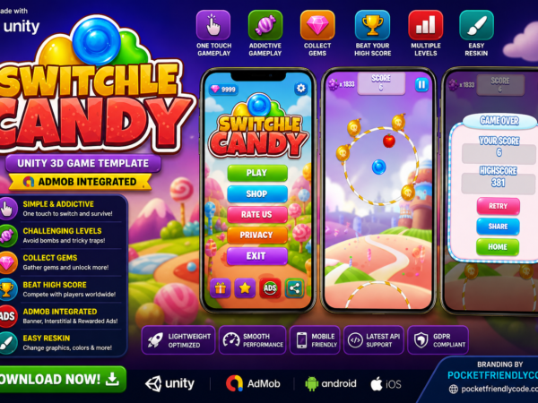 Switchle Candy Unity Match-3 Puzzle Game Source Code With Admob For Android And Ios