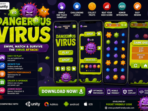 Dangerous Virus Unity Hyper Casual Game Source Code With Admob For Android And Ios