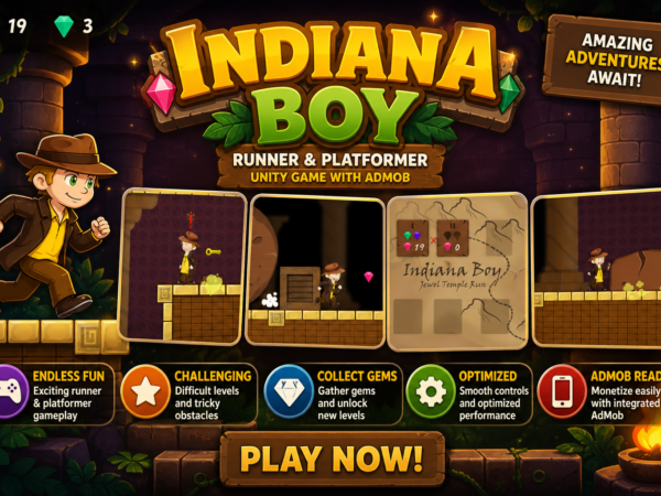 Indiana Boy Runner And Platformer Unity Game With Admob For Android And Ios