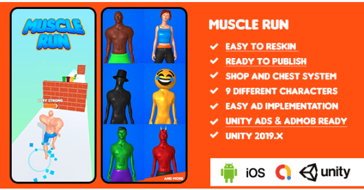 Pocketfriendlycode 3 Muscle Run Unity Obstacle Runner Game Source Code For Android And Ios